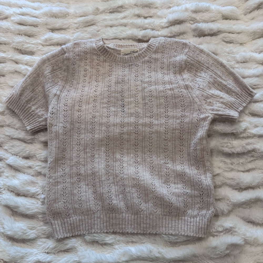 Beige Short Sleeve Sweater Top